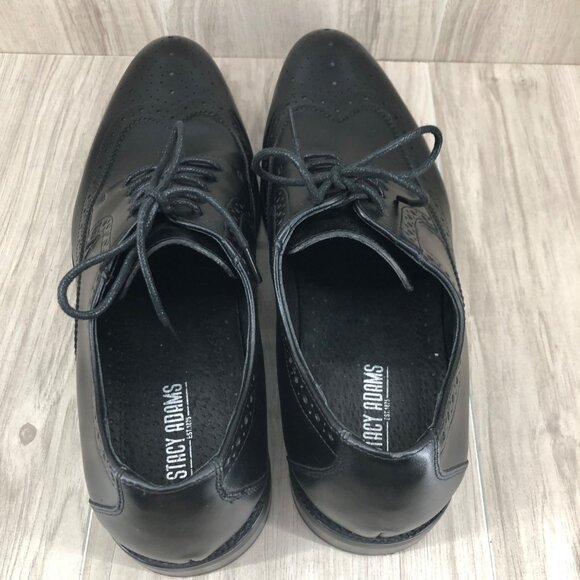 Stacy Adams Shoes Mens 11.5M Black Leather Wingtip Lace Up Derby Oxfords - Picture 9 of 10
